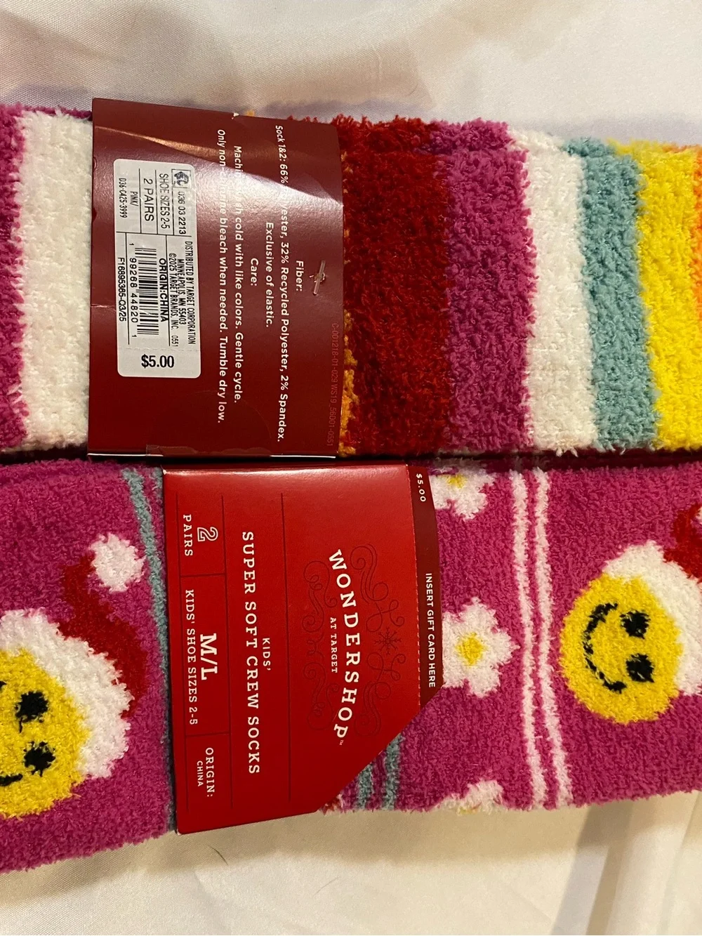 Wondershop Pink Smiley Daisy Crew Socks - 2 Pk (4 pairs) size M/L